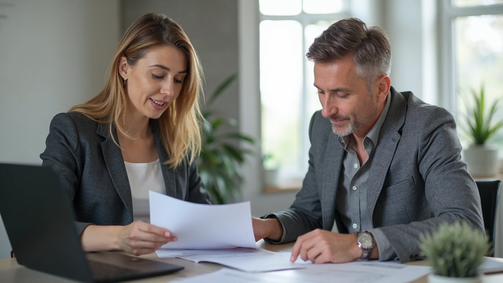 Финансовый консультант обсуждает план с клиентом в офисе